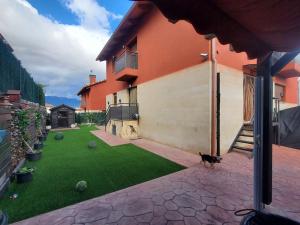 un gato parado en el patio de una casa en Chalet entero en La Rioja, en Briones