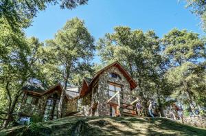 CABAÑA EN SAN MARTIN DE LOS ANDES- paihuen في سان مارتين دي لوس أندس: منزل على قمة تل به اشجار