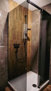 a shower with a hose in a bathroom at Atrium Apartments Aachen in Aachen