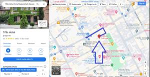 a map and a phone screen with a google maps at Tiflis Hotel in Tbilisi City