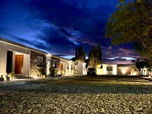 an empty driveway in front of a building at night at Hotel El Pedregal in Matehuala