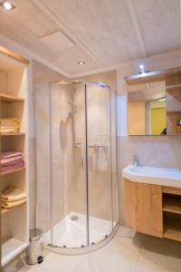 een badkamer met een douche en een wastafel bij Apartment Alpenperle in Schladming