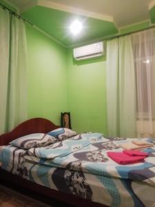 een slaapkamer met een bed met groene muren bij Панський Двір in Neslukhov