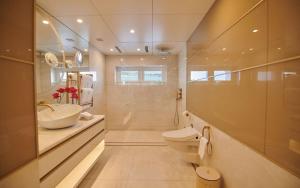 a bathroom with a sink and a toilet at San Blas Sailing boat in Nusatupo