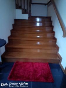 a stair case with a red rug in front of it at Porto Cruz in Vila Nova de Gaia