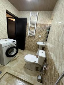 łazienka z toaletą i umywalką w obiekcie Quiet cottage, Stepantsminda, Achkhoti w mieście Ach'khoti