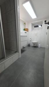 a bathroom with a shower and a toilet at City Appartement Cologne North in Dormagen +13 photos