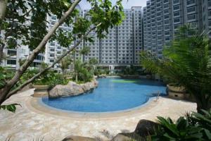 a large swimming pool in the middle of a city at Kowloon Harbourfront Hotel in Hong Kong