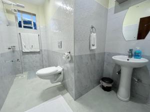 bagno bianco con servizi igienici e lavandino di Naka Tranquil Suite with Ample Secure Parking a Nakuru