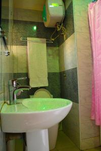 a bathroom with a green sink and a toilet at Roses Regency Hotel in Abuja
