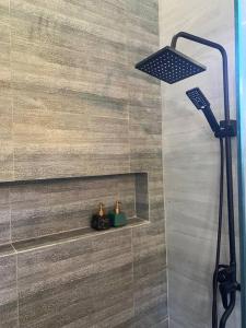 a shower in a bathroom with a shower at Larue Pocket Villa in Calatagan