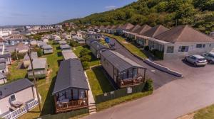 an aerial view of a residential neighborhood with houses at The Royal Clovelly caravan with sea views in Bideford