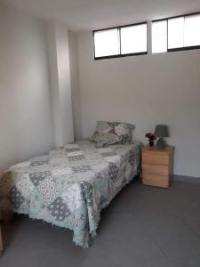 1 dormitorio con cama y ventana en Terraza más habitaciones en La Molina en Lima
