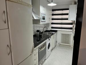 cocina blanca con fregadero y lavavajillas en VUT Libreros LA RANITA SALMANTINA, en Salamanca