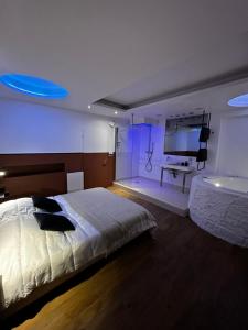 1 dormitorio con 1 cama grande y TV en Appartement Centre-ville en Estrasburgo