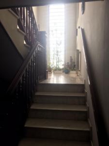 a stairway leading up to a large window at Vila Ana Ipatescu in Craiova