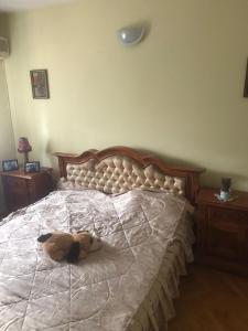 a stuffed animal is laying on a bed at Vila Ana Ipatescu in Craiova