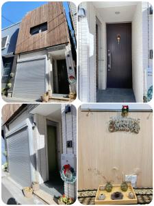 a collage of four pictures of a house at Asakusa Inn 屋上バルコニー付き100m2広々快適一棟ハウス in Tokyo