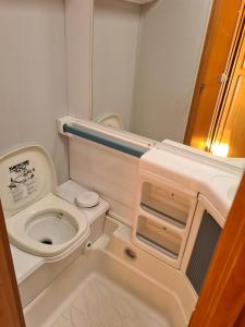 a small bathroom with a toilet and a sink at Geweldige caravan op een off-grid locatie in Santo Tomé