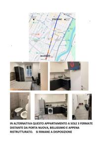 eine Collage mit Fotos eines Büros mit einer Karte in der Unterkunft Mansarda Nizza Tre in Turin