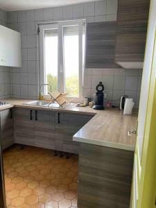 uma cozinha com um lavatório e uma janela em PARIS- Défense/Puteaux Appartement Cartault em Puteaux