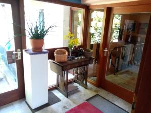 aoyer with a table and a plant on it at Vogelparadies Homestay Nichtraucher in Hemhofen