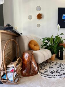 ein Wohnzimmer mit einem Sofa und einem Stuhl in der Unterkunft Maarif Cosy 4 lits Parking wifi Netflix Gratuit in Casablanca