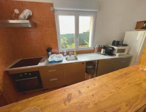 uma pequena cozinha com um lavatório e uma janela em 9 min from Paris&Orly - House with terrace/garden em Arcueil