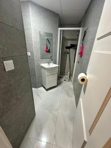 a bathroom with a sink and a shower and a toilet at Rambla Alicante in Alicante