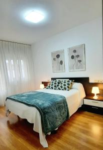 ein Schlafzimmer mit einem Bett und zwei Bildern an der Wand in der Unterkunft Apartamento Obao in Ribadeo