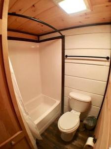 a small bathroom with a toilet and a bath tub at Tiny Home Cottage Near the Smokies #2 Lotte in Sevierville