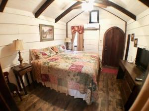 a bedroom with a bed and a tv in it at Tiny Home Cottage Near the Smokies #2 Lotte in Sevierville