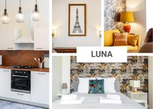 een collage van foto's van een kamer met de Eiffeltoren bij LUNA - Appartement 4 pers - Dinan in Dinan