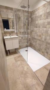 une salle de bain avec douche et lavabo dans l'établissement Studio sur patio au coeur des Chartrons, à Bordeaux 19 autres photos