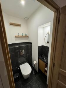 a bathroom with a white toilet and a sink at Le Charmant in Tours