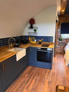 a kitchen with a sink and a counter top at Portside Pasture - (Luxury Cabin) in Portpatrick