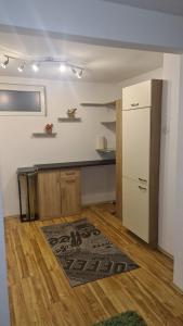 a kitchen with a white refrigerator and a counter at Apartment Rheintal im Alpenvorland in Batschuns