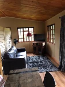 a living room with a couch and a table at Acorn Log Home in Port Elizabeth