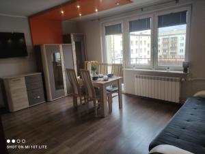 a living room with a table and chairs and a couch at Apartament u Sylvie in Siedlce