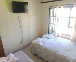 萊瓦鎮的住宿－ABI HAPPY，一间卧室设有一张床、一台电视和一个窗口。