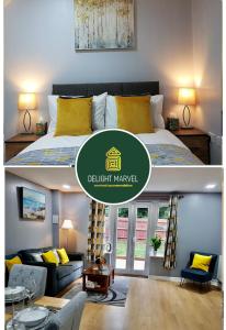 um quarto e uma sala de estar com uma cama em Delight Marvel-Wexford Place, Maidstone em Maidstone