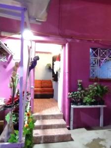 a purple house with stairs and plants in it at Alo México in Mexico City