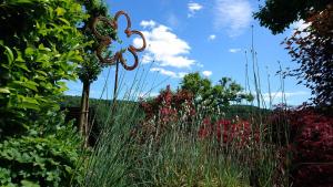 a garden with tall grass and flowers in a field at Ferienwohnung Denhof in Herzhausen