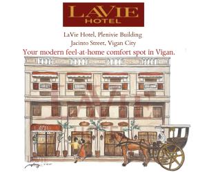 LaVie Hotel في فيغان: رسم مبنى فيه خيل وعربة