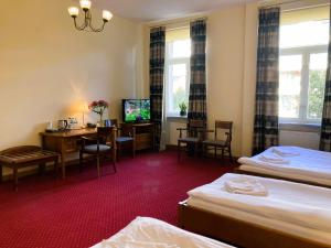 Televízia a/alebo spoločenská miestnosť v ubytovaní Hotel Łazienkowski