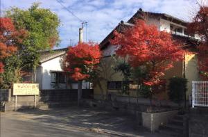 薩摩川内市にある一客一亭の宿 遊楽の赤い木が目の前の家