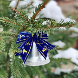 ein blau-weißes Ornament auf einem Weihnachtsbaum in der Unterkunft Agroturystyka TaMarka in Soce