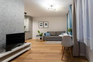 a living room with a couch and a television at Apartament Klimatyczny - blisko centrum by Space Apart in Jelenia Góra