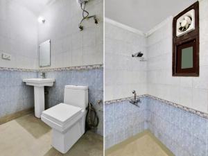 two pictures of a bathroom with a toilet and a sink at Hotel O Darshan Palace in New Delhi