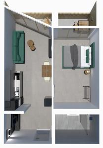 een collage van vier foto's van een kamer met een keuken bij Aparthouse Leonhard in Feldkirch